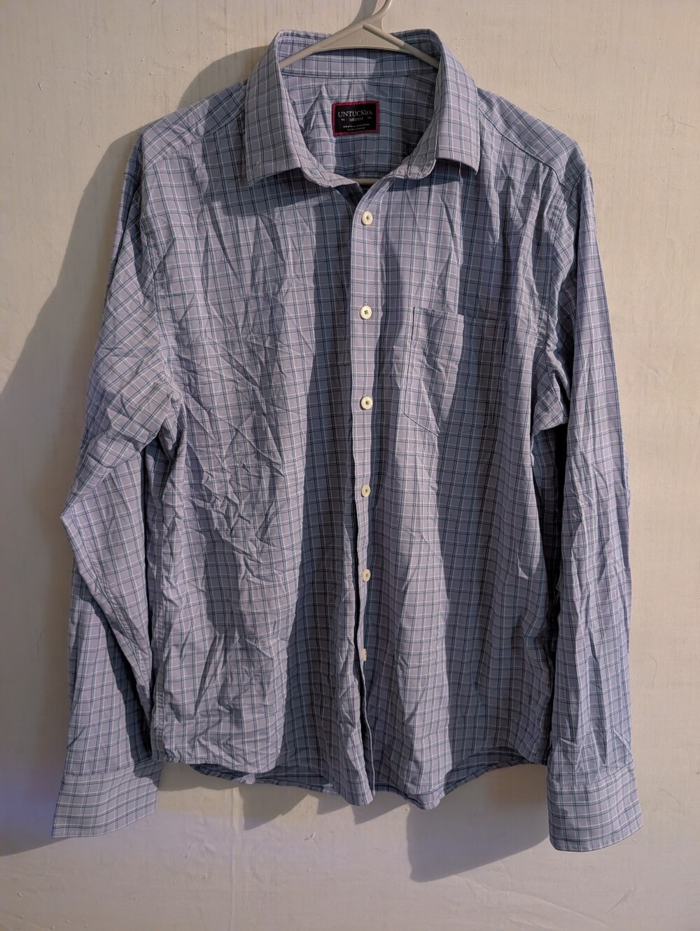 Untuckit Mens Shirt Blue Long Sleeve Button Down Plaid Size Medium